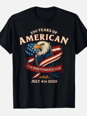250 Year Of American Independence Tee - Patriotic Eagle & US Flag 1976 - 2026